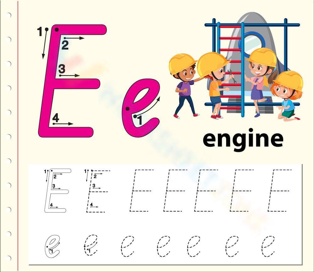 Letter E Tracing Worksheet | Grade K-1 Printable - Page 1