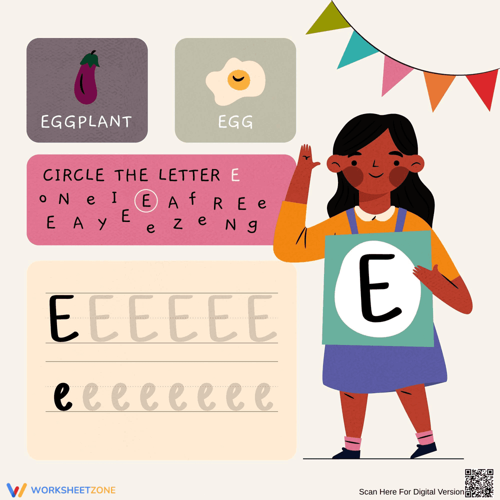 Find and Write Letter EE: Alphabet Learning - Page 1