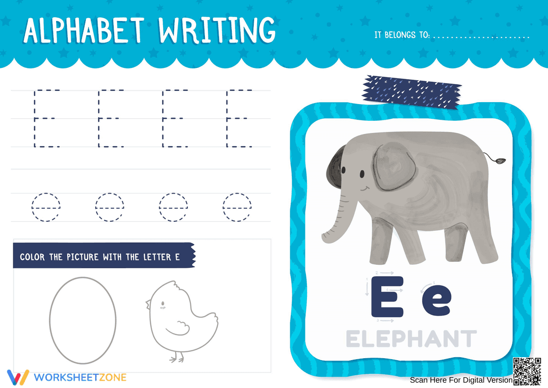 Alphabet Writing: Practice Letter E - Page 1