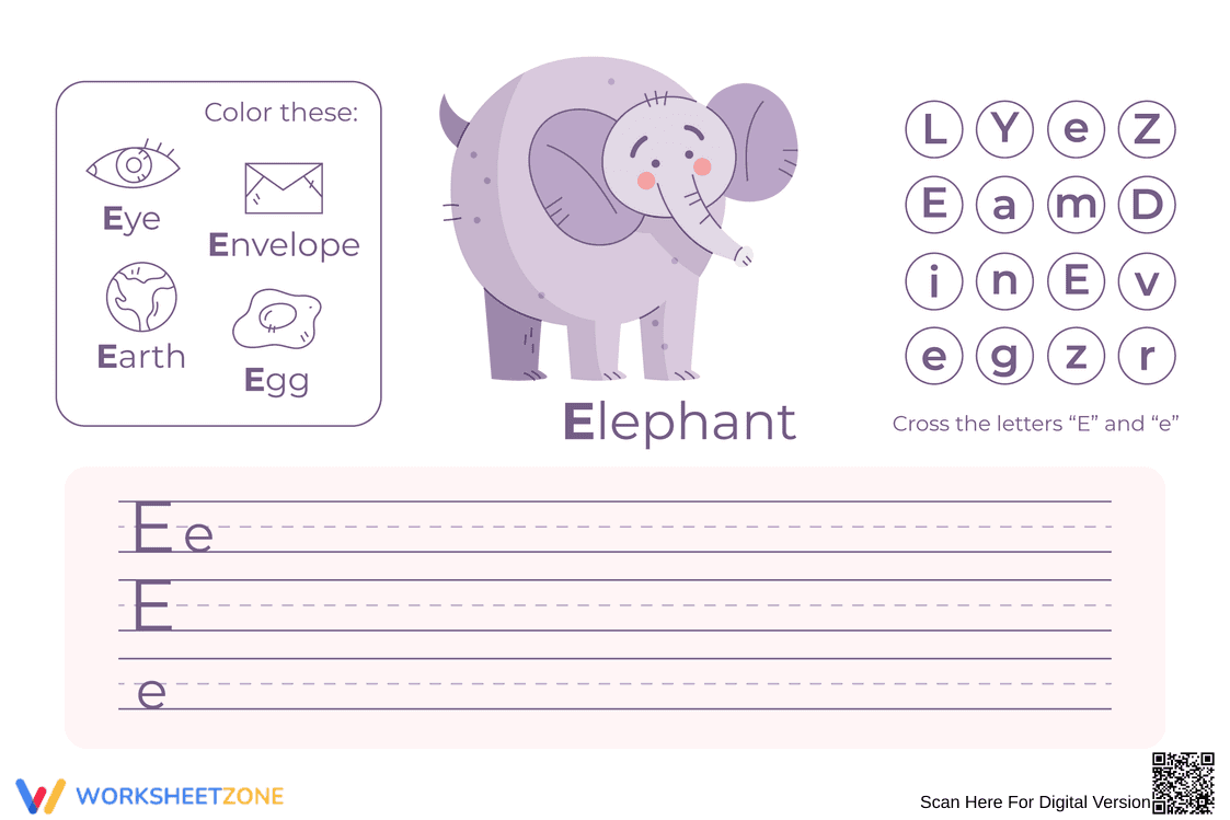 Letter E Handwriting Worksheet | Essential Grade K-1 - Page 1