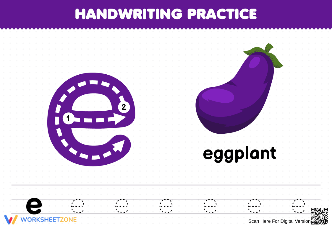 Practice Tracing Lowercase e Worksheet - Page 1