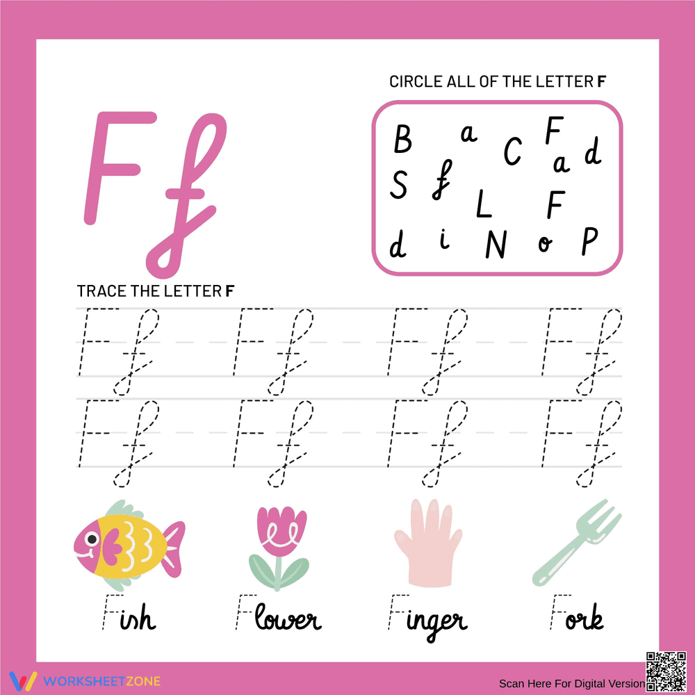Cursive Letter F Worksheet | Grade 1 Printable - Page 1