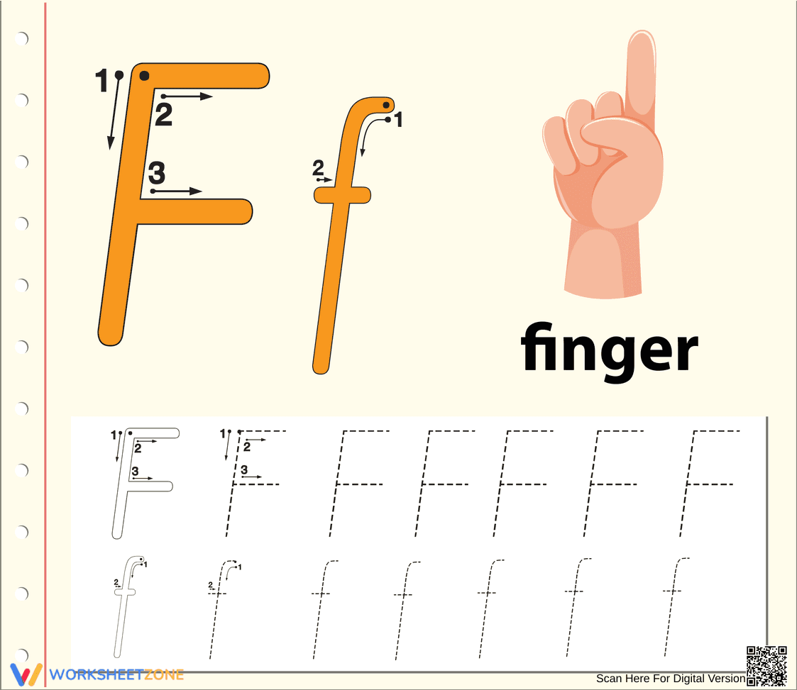 F is for Finger: Engaging Letter F Worksheet - Page 1