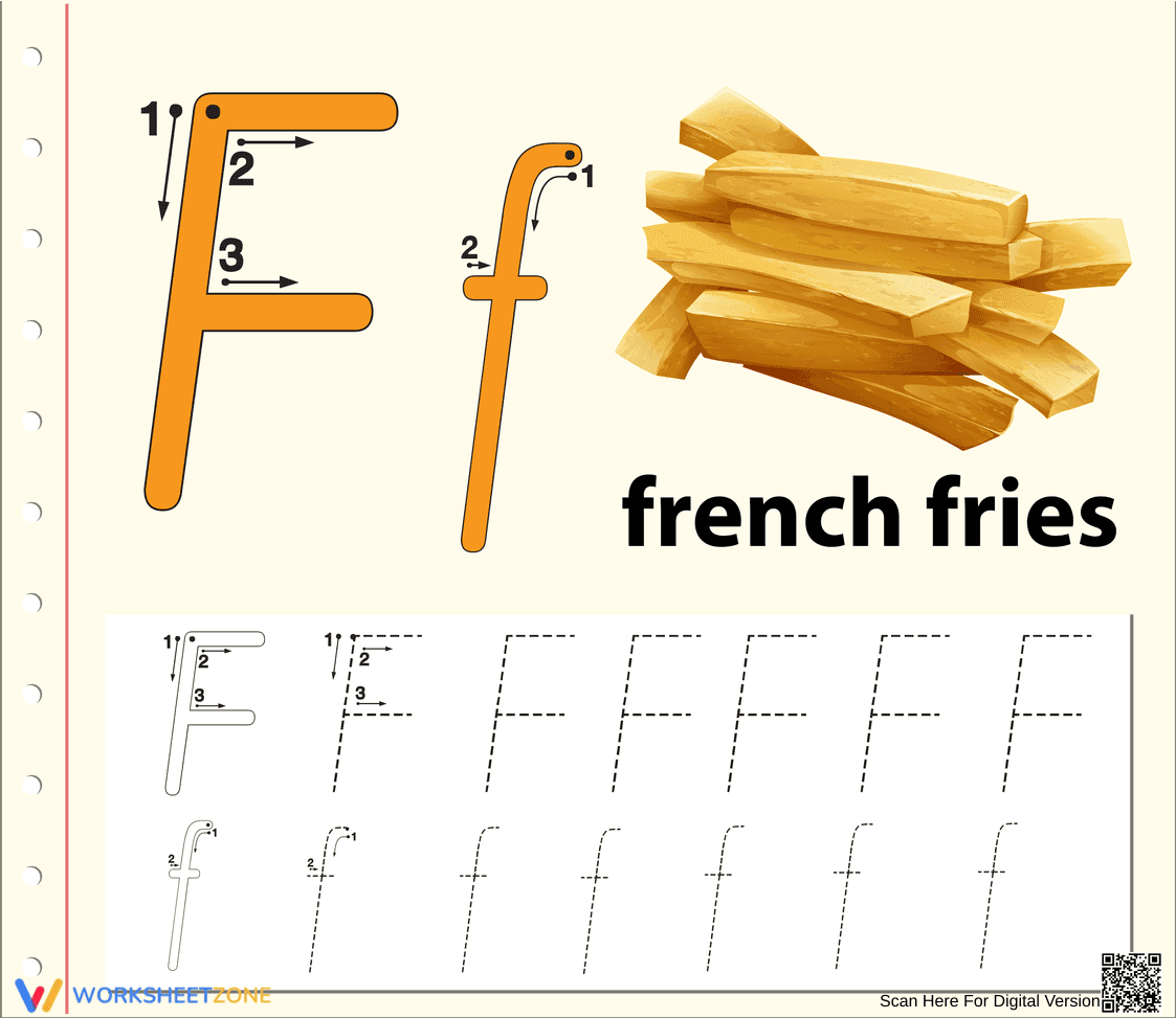 Letter F Tracing Worksheet | Printable Kindergarten ELA - Page 1