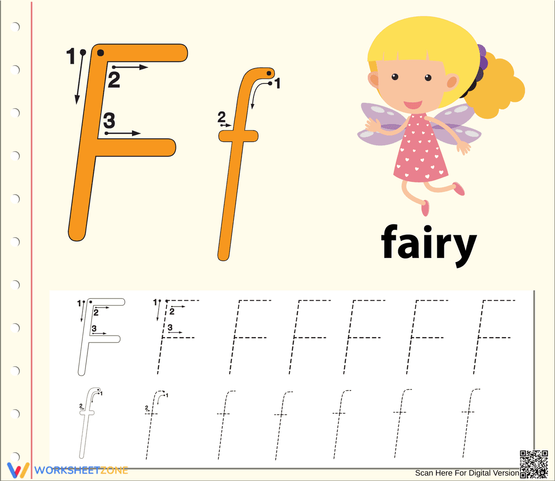 Printable Letter F Tracing Worksheet | Grade K - Page 1