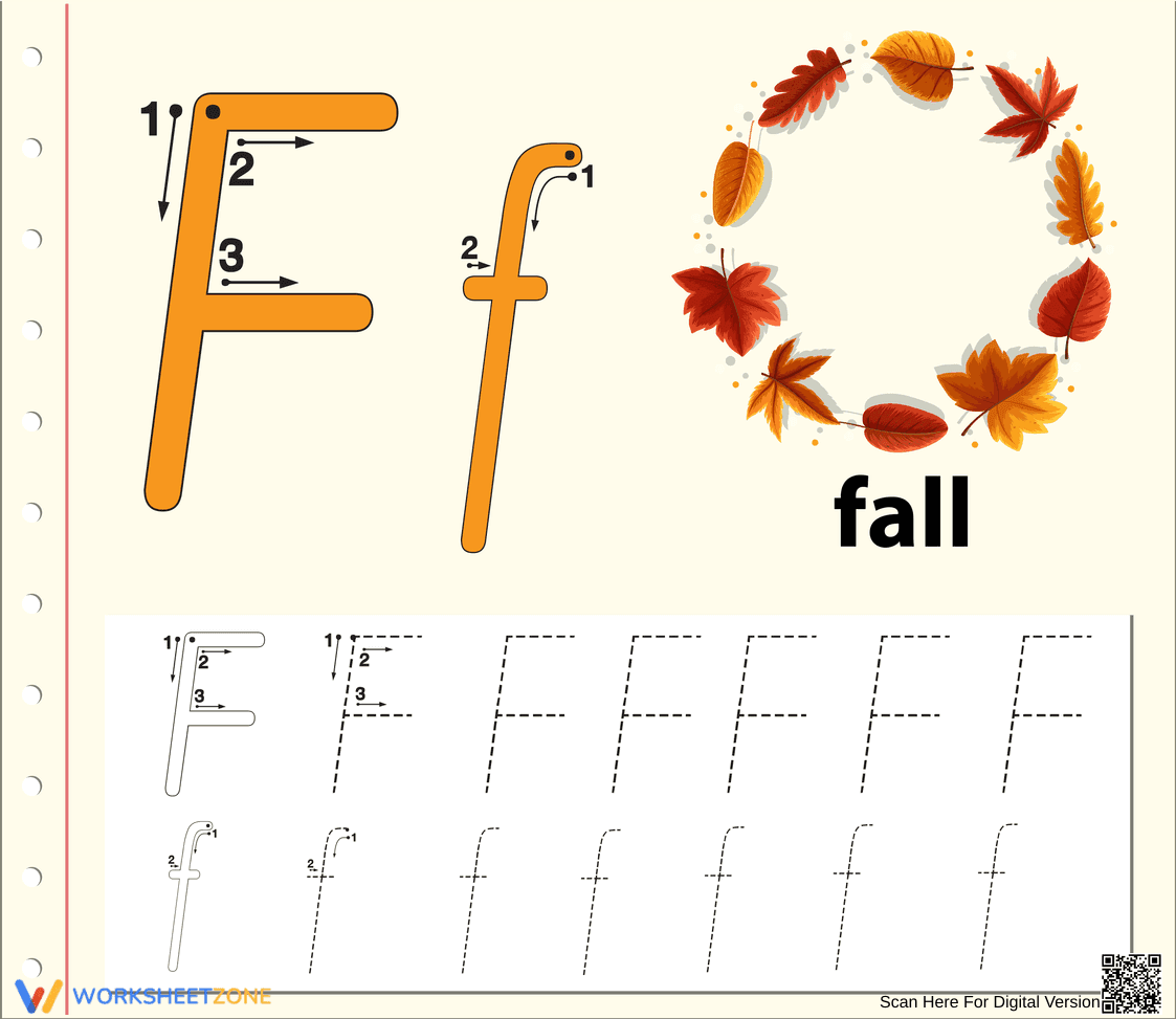 Letter F Tracing Worksheet | Printable Kindergarten ELA - Page 1