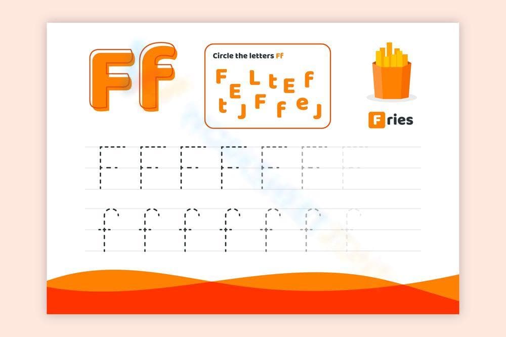 Letter F: Circle, Trace, and Write - Page 1