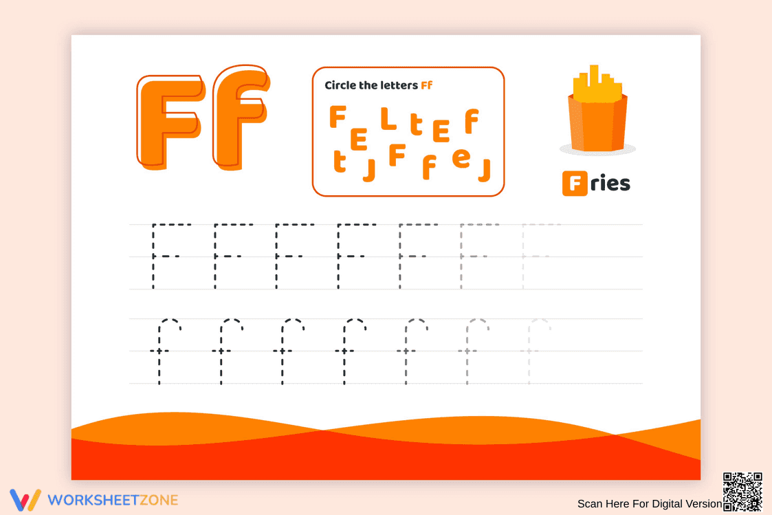 Letter F: Circle, Trace, and Write - Page 1