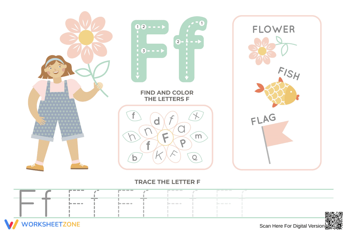 Color, Find, and Trace: Letter F Activity - Page 1
