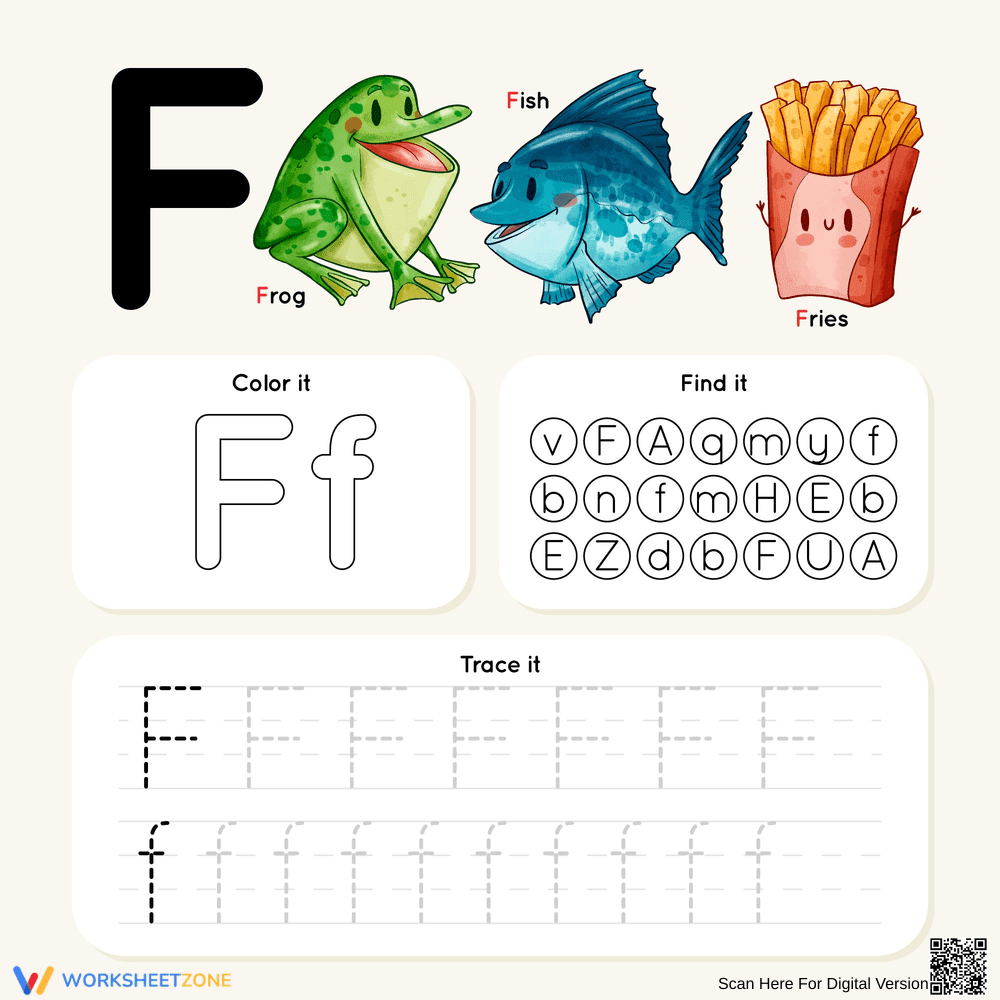 Color, Find, and Trace: Fun with Letter F - Page 1
