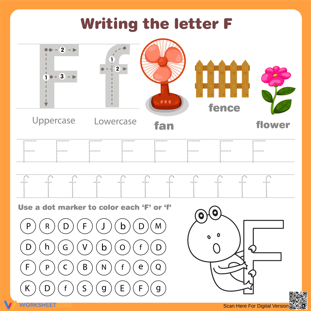 Writing the Letter F Worksheet - Page 1