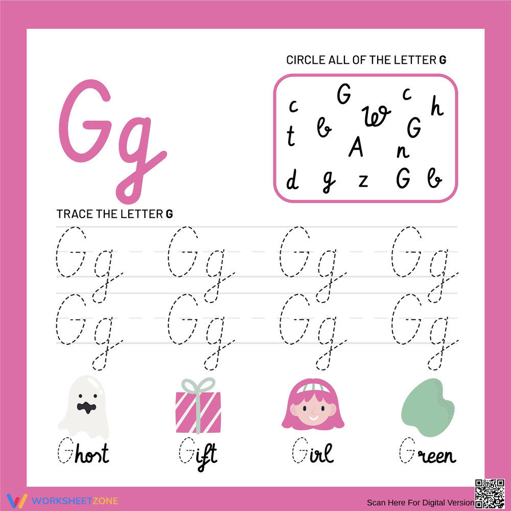 Circle and Trace the Letter G Worksheet - Page 1