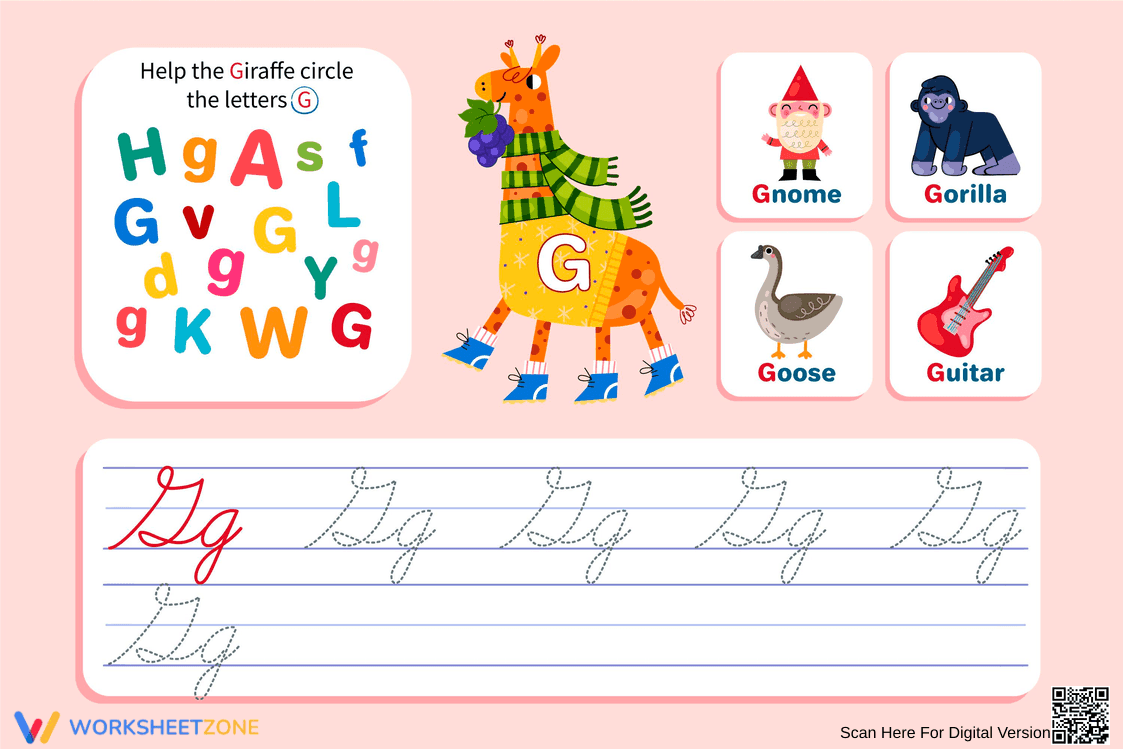 Find and Write Cursive Letter G Worksheet - Page 1
