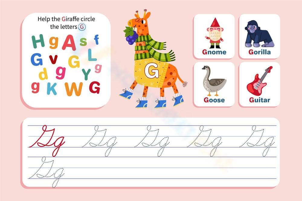Find and Write Cursive Letter G Worksheet - Page 1