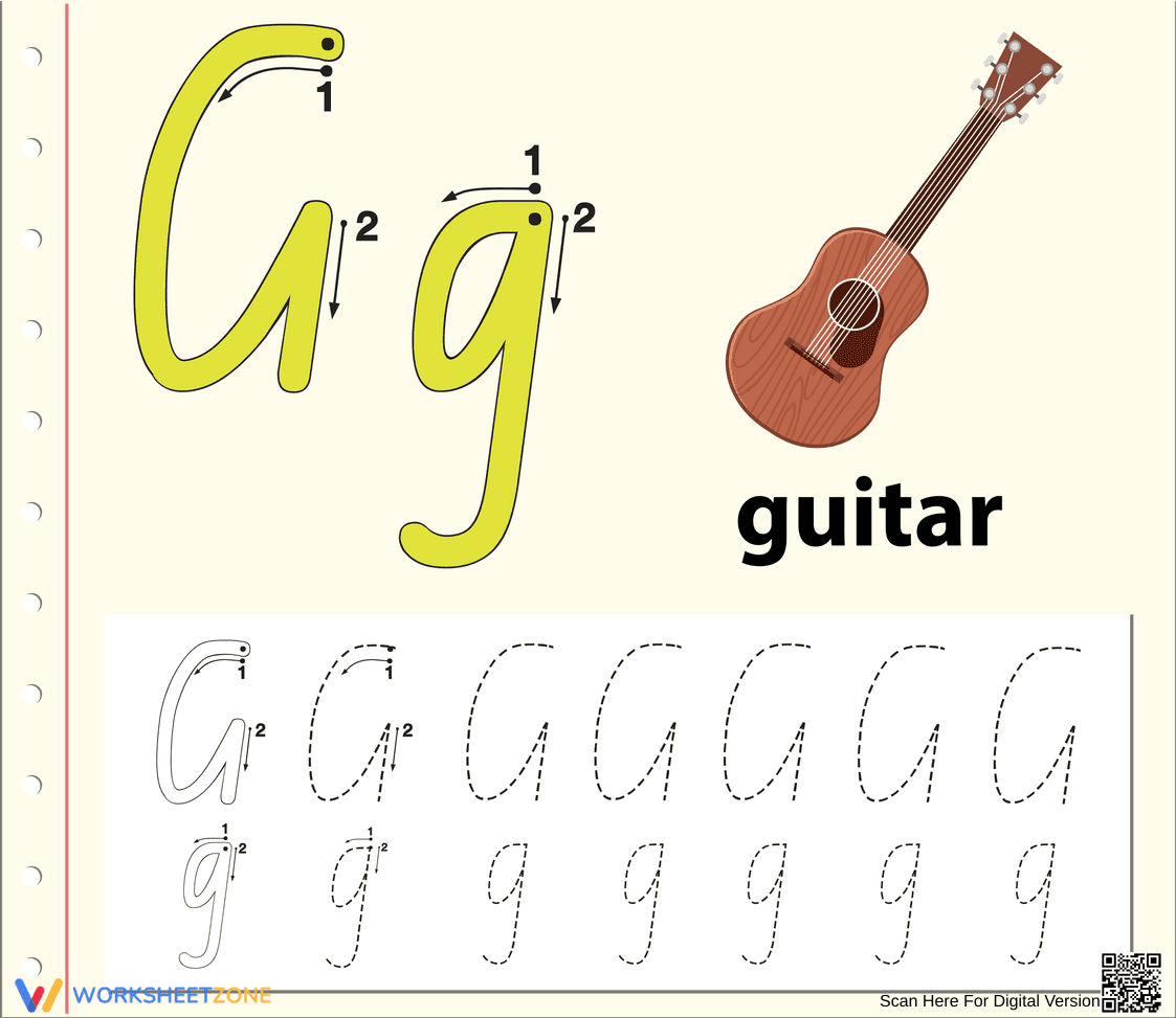 'G' is for Guitar Worksheet - Page 1