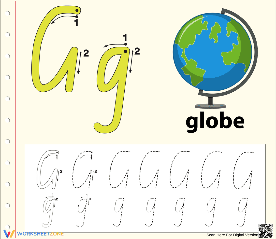 Printable Letter G Tracing Worksheet | Grade K - Page 1