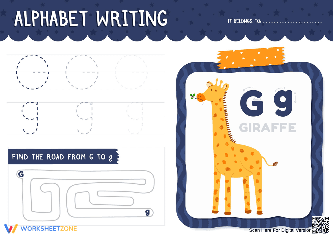 Letter G Tracing and Maze Worksheet - Page 1