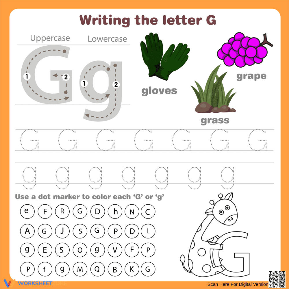 Writing the Letter G: Practice Sheet - Page 1