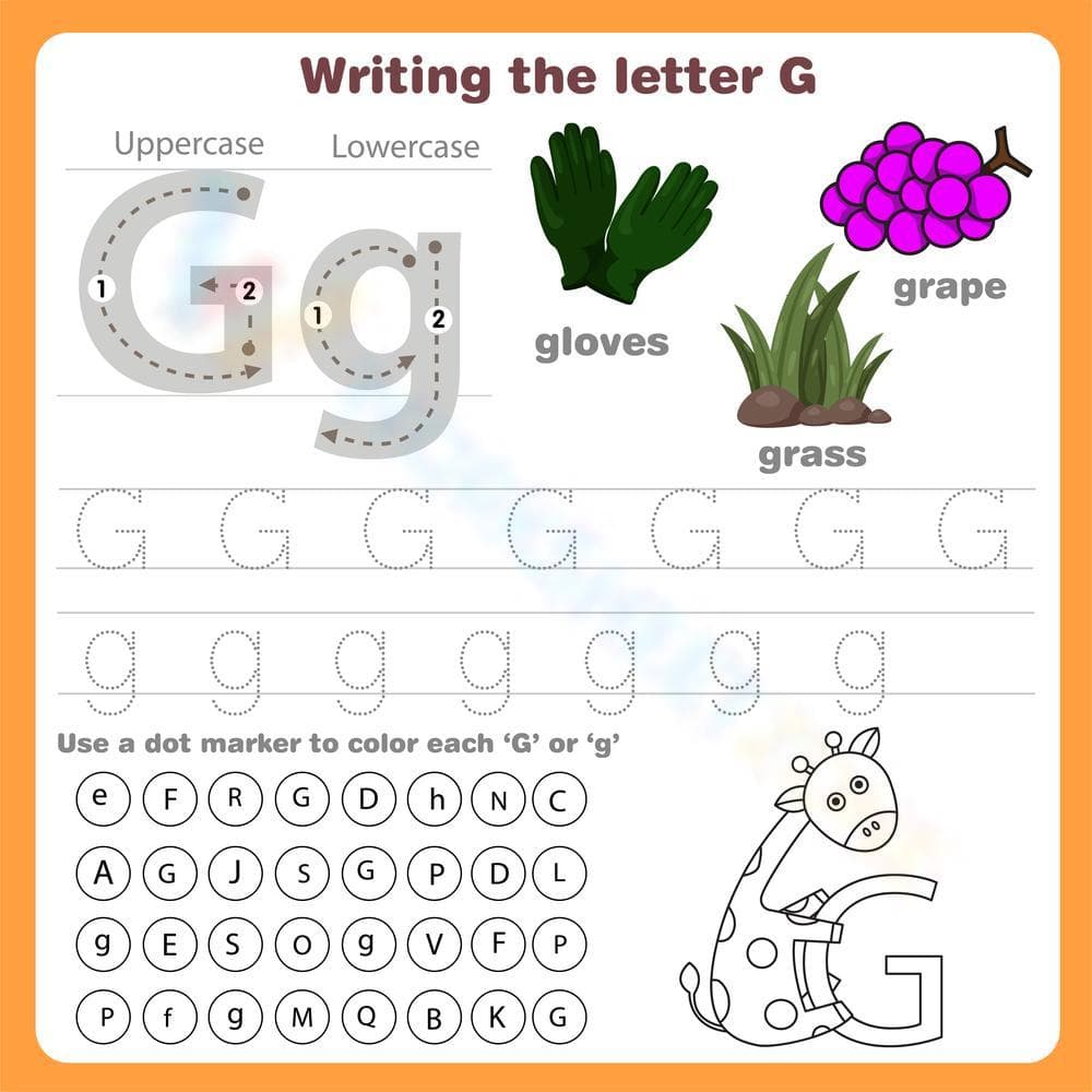 Writing the Letter G: Practice Sheet - Page 1