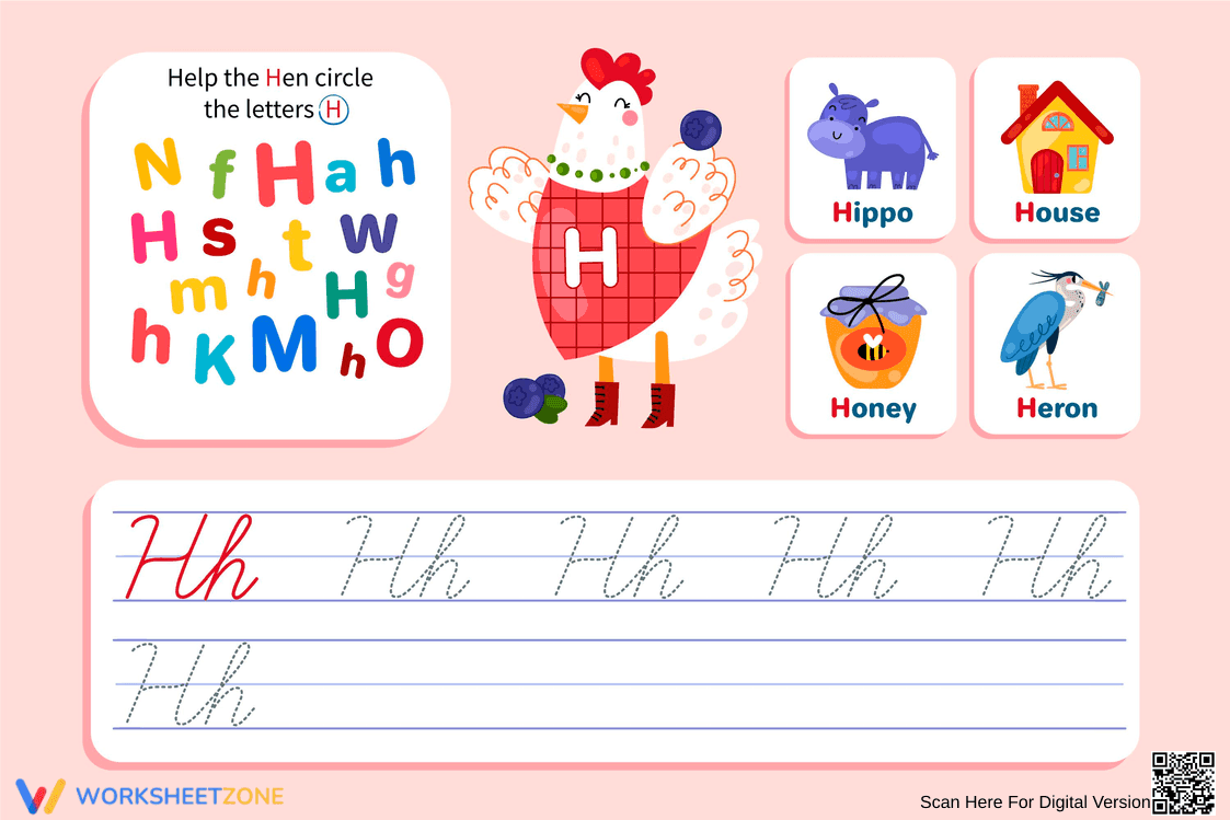 Grade 1 Cursive H Worksheet — Printable No-Prep - Page 1