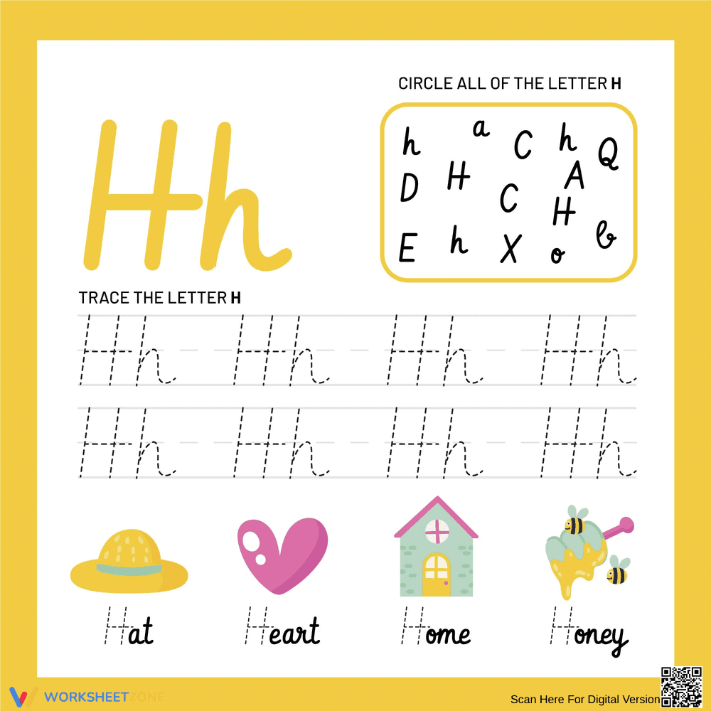 Trace Cursive Letter H Worksheet - Page 1