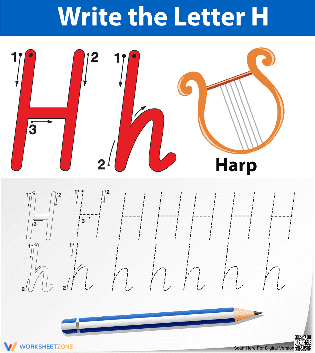 Letter H Tracing Printable | Grade K Handwriting - Page 1