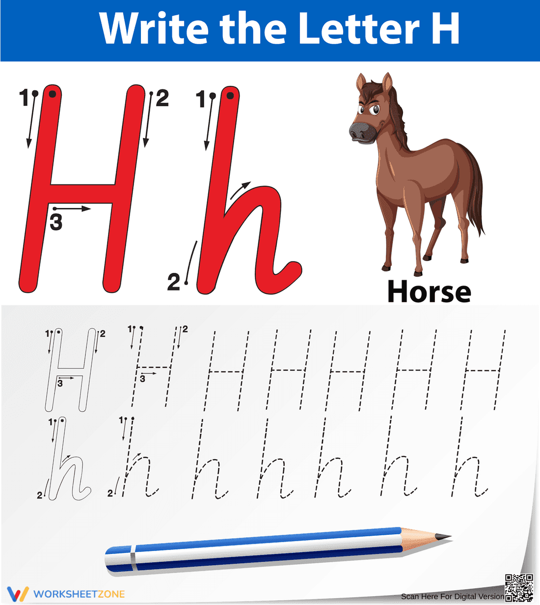'H' is for Horse Worksheet - Page 1