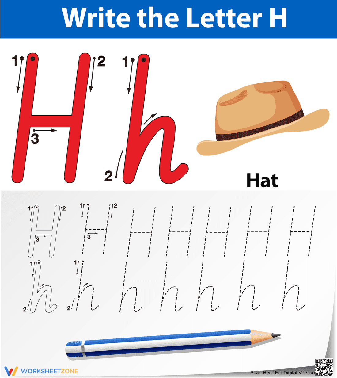 Printable Letter H Tracing Worksheet | Grade K - Page 1