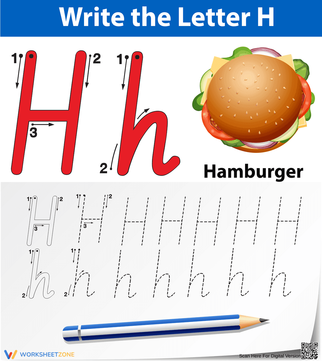 Printable Cursive Letter H Tracing Worksheet | Grade K-1 - Page 1