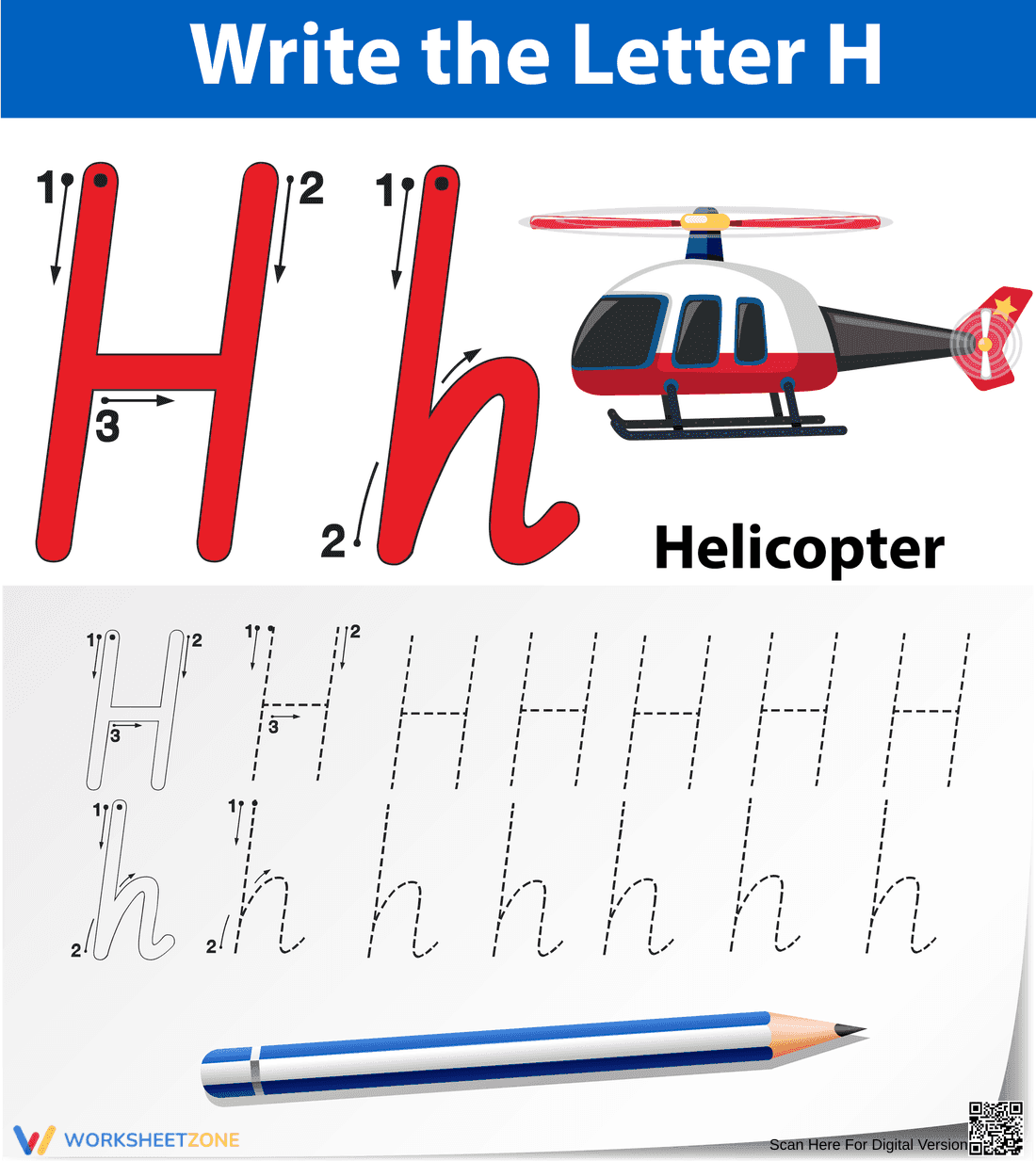 Printable Letter H Tracing Worksheet | Kindergarten ELA - Page 1