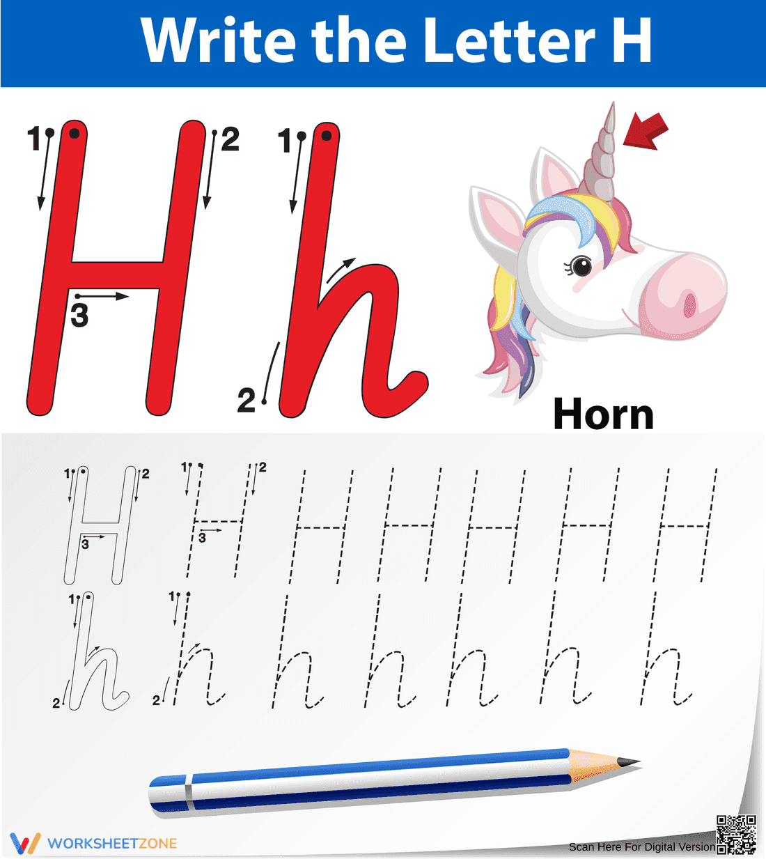 Letter H Tracing Worksheet | Printable Kindergarten ELA - Page 1