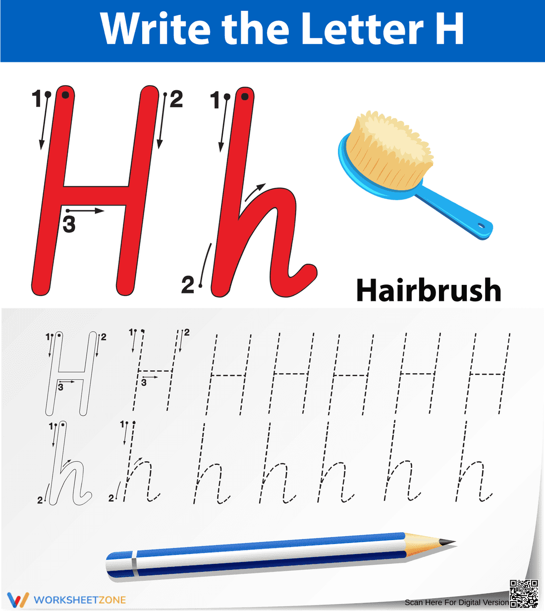 'H' is for Hairbrush Worksheet - Page 1