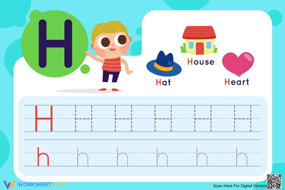 Printable Letter H Tracing Worksheet | Kindergarten ELA - Page 1