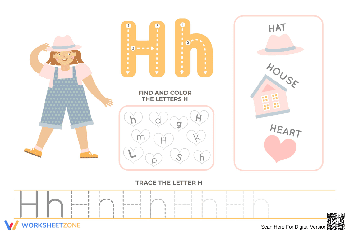 Printable Letter H Handwriting Worksheet | Grade K - Page 1