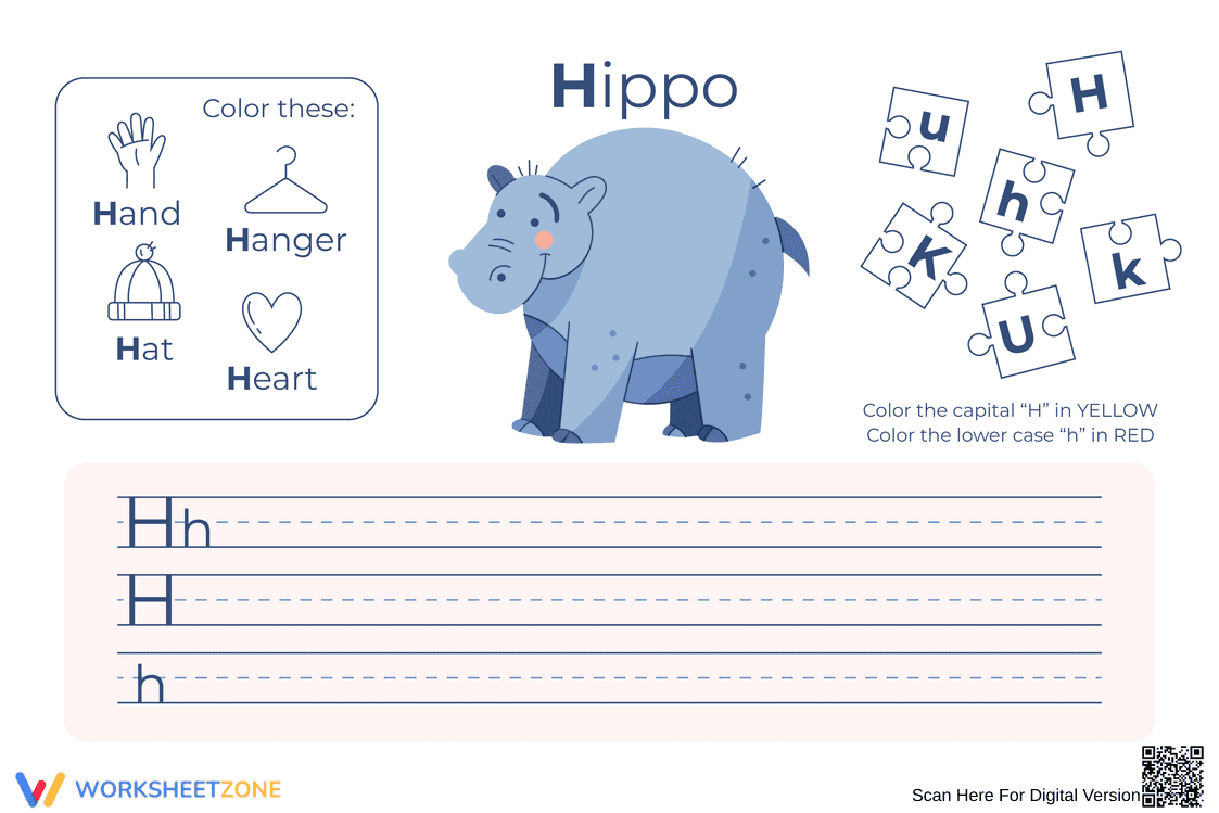 Letter H Handwriting Worksheet | Grade K-1 Printable - Page 1