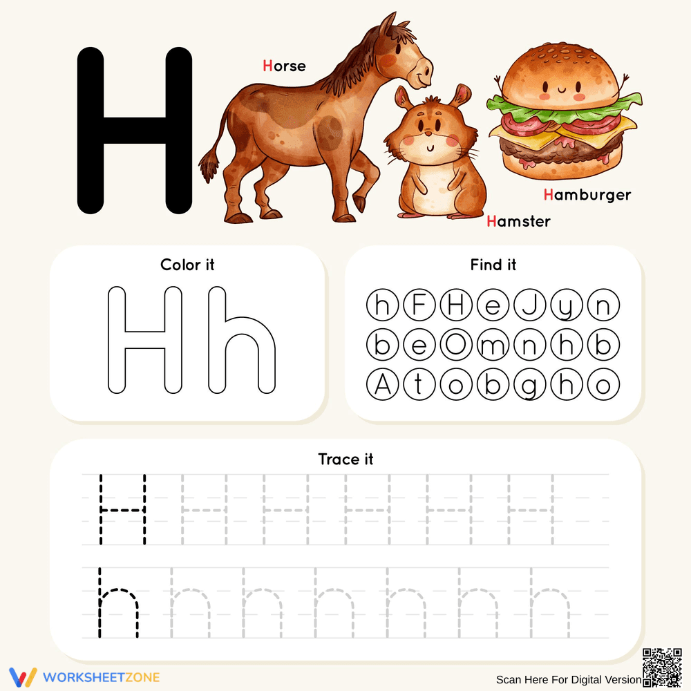 Letter H Tracing Worksheet | Kindergarten Printable - Page 1