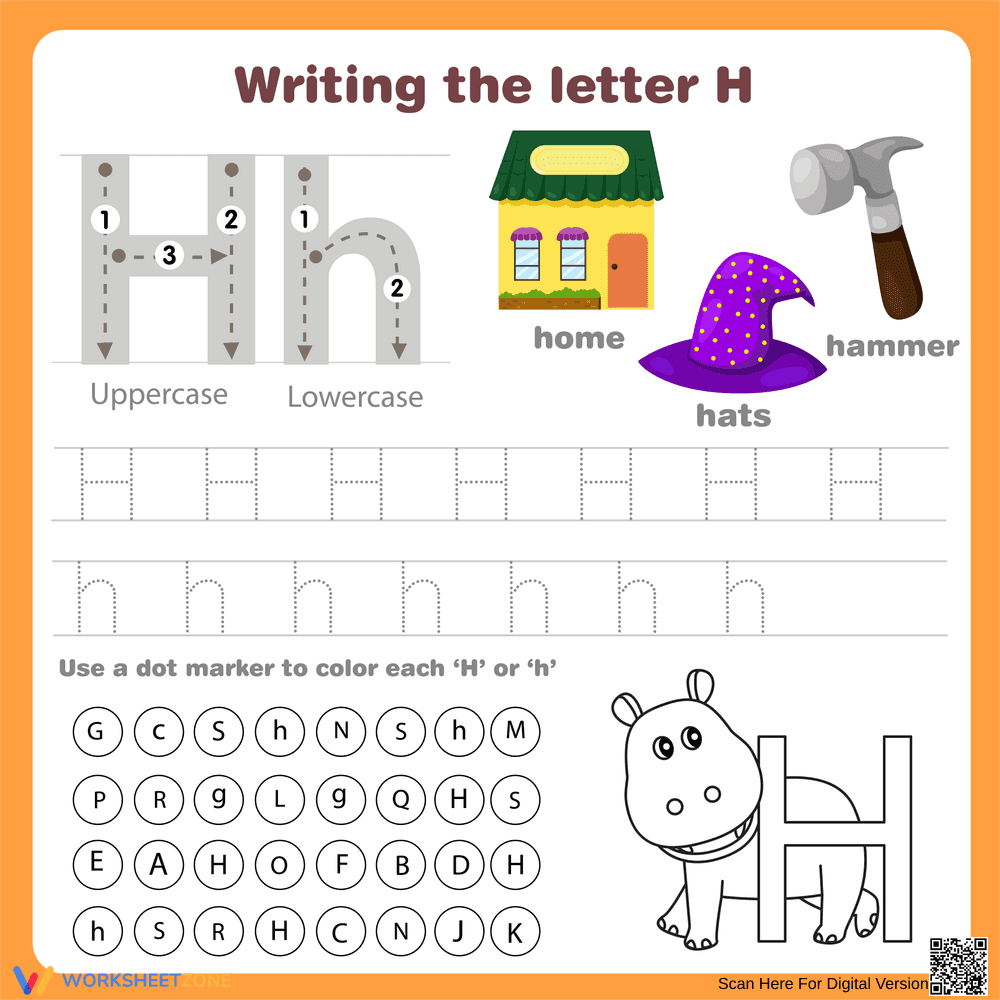 Grade K Letter H — Printable No-Prep Worksheet - Page 1
