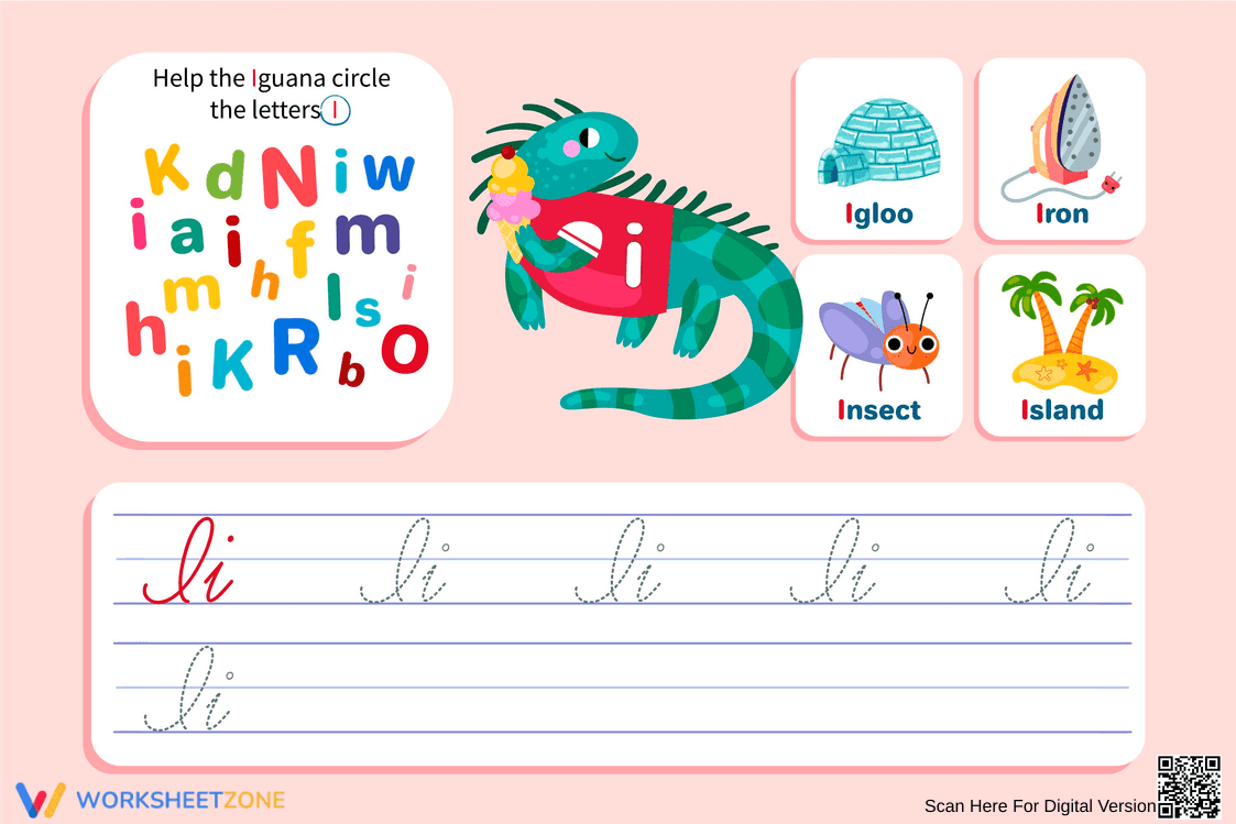 Cursive Letter I Worksheet | Grade 1 Essential Practice - Page 1