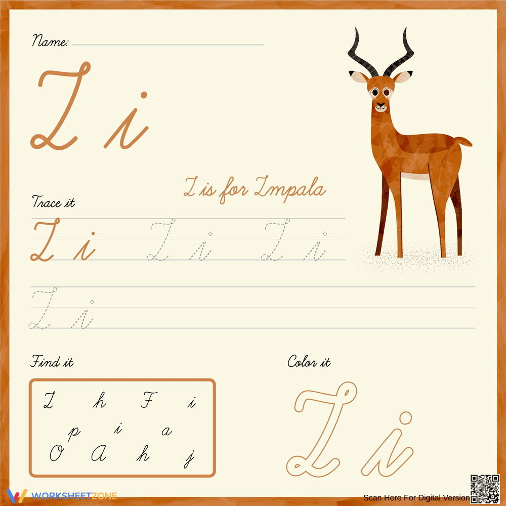 Printable Cursive Letter I Worksheet | Grade 1 - Page 1
