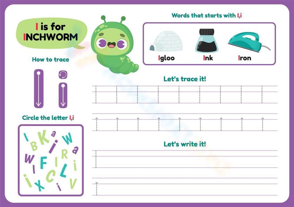Printable Letter I Tracing Worksheet | Grade K - Page 1