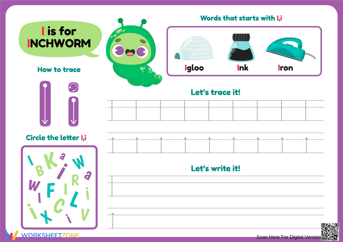 Printable Letter I Tracing Worksheet | Grade K - Page 1