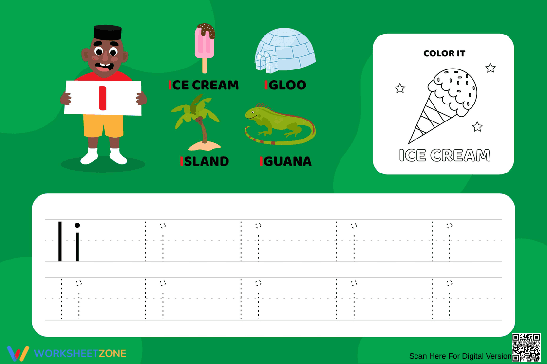 'I' is for Ice Cream Worksheet - Page 1