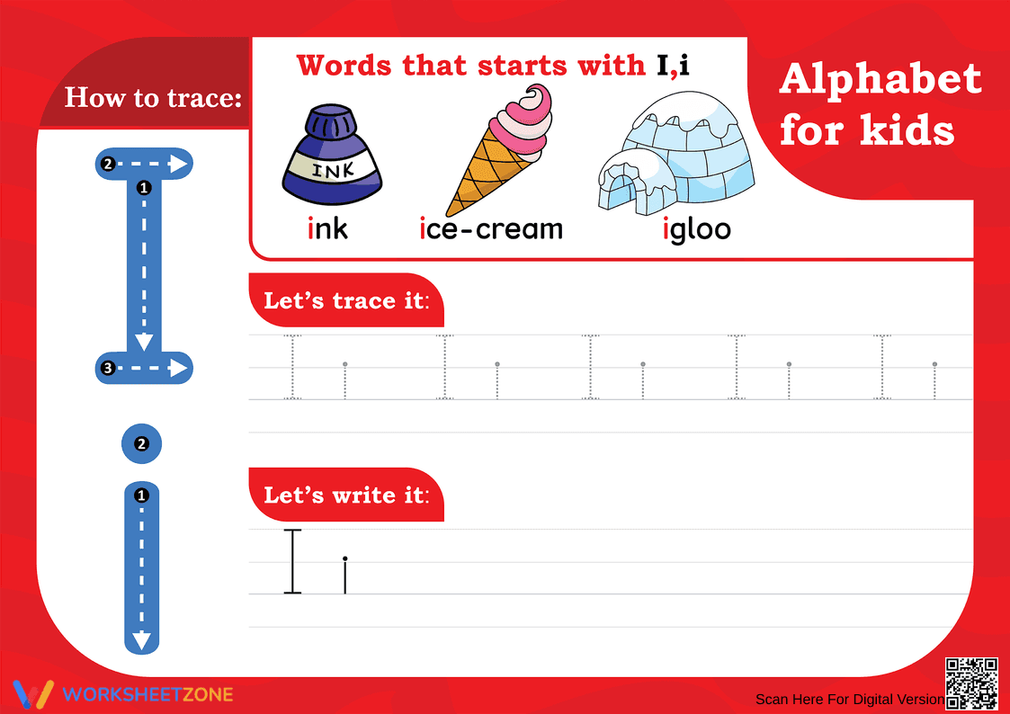 Letter I Tracing Worksheet | Printable Kindergarten ELA - Page 1