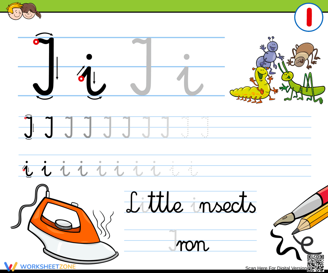 Cursive Letter I Practice | Grade 1 Essential Worksheet - Page 1