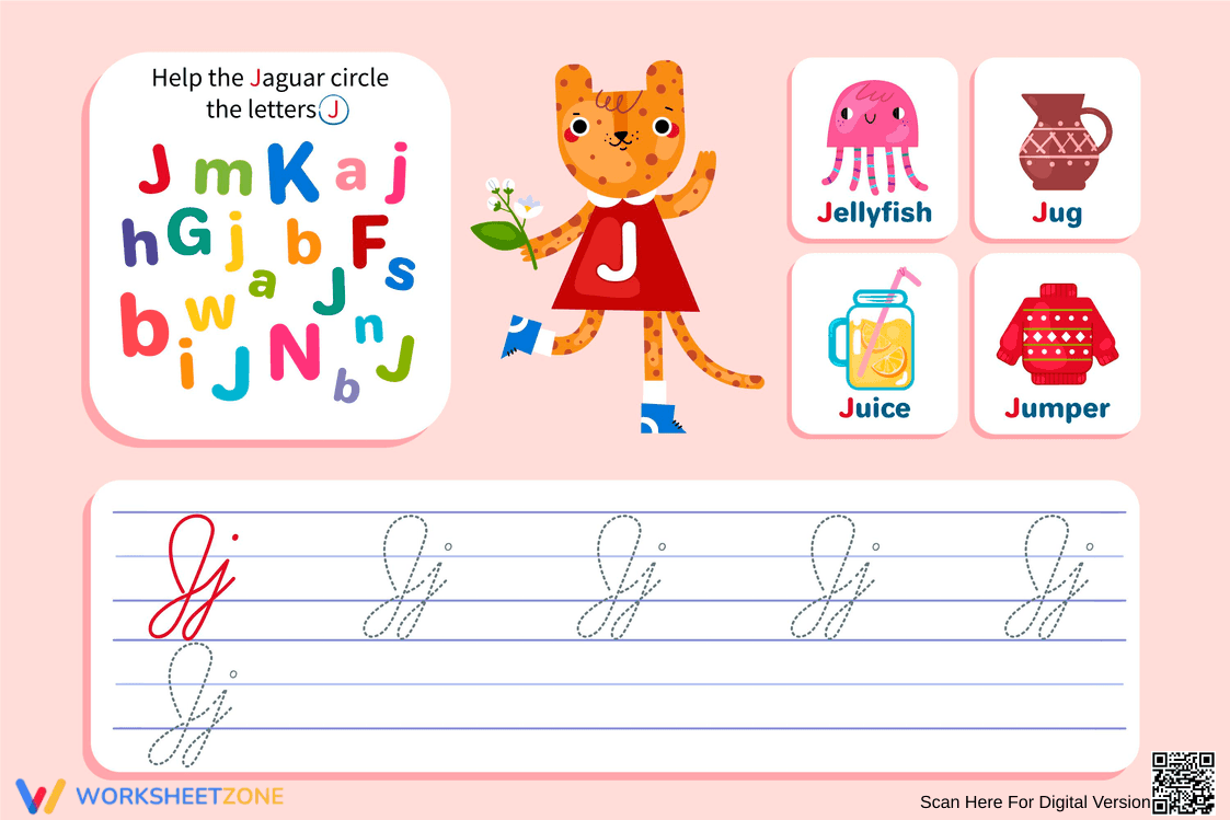 Find and Write Cursive Letter J Worksheet - Page 1