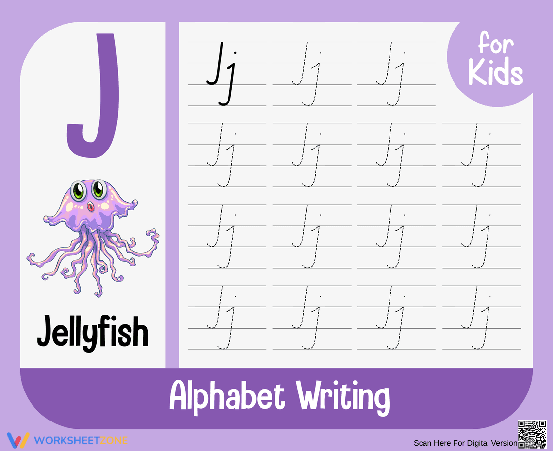 Printable Letter J Tracing Worksheet | Kindergarten ELA - Page 1