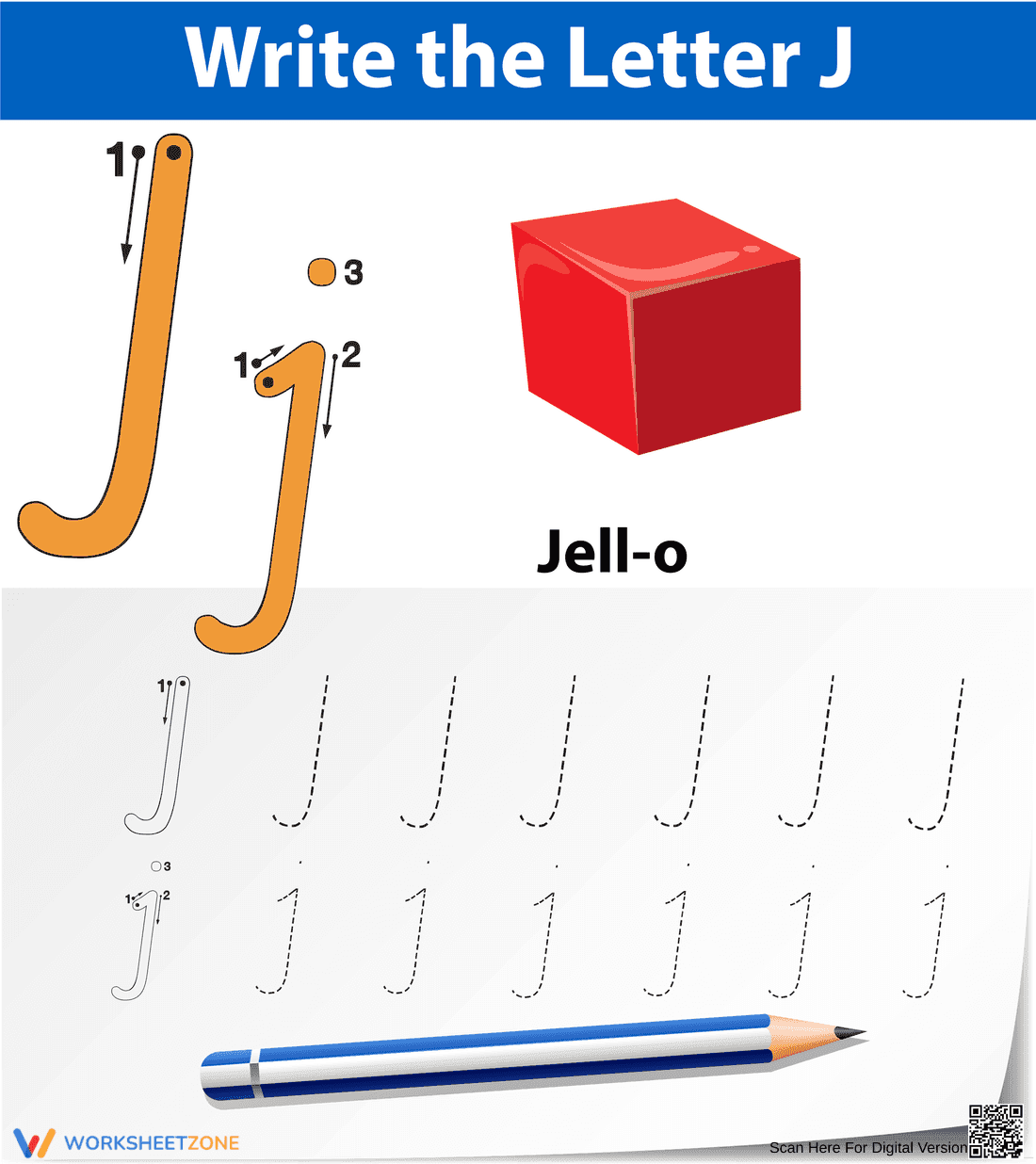 Write the Letter J Worksheet | Essential Grade K-1 - Page 1