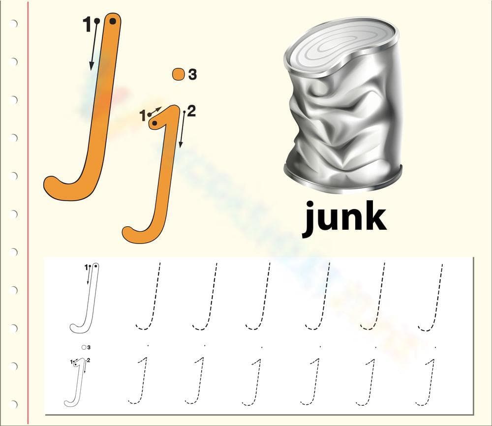 Learn to Write Letter J with Junk - Page 1