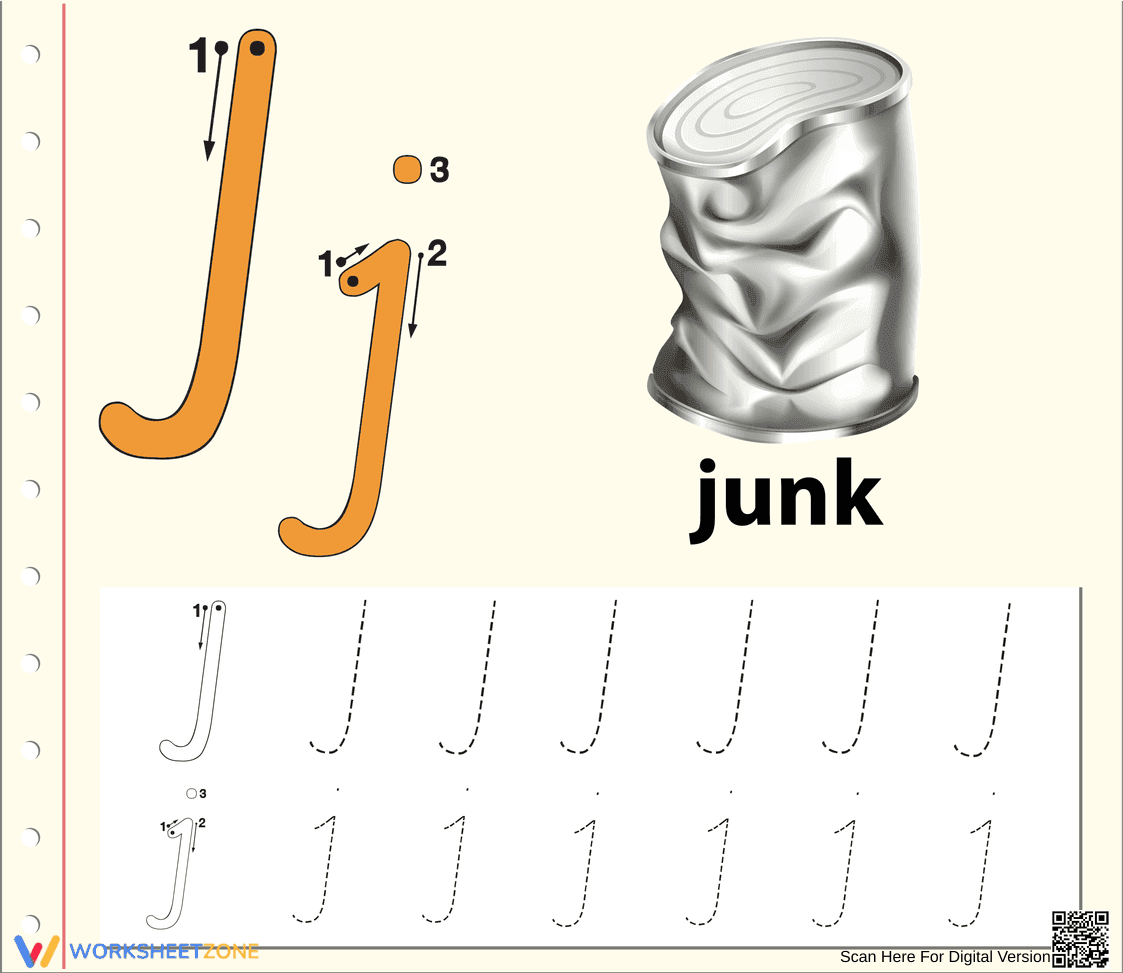Letter J Tracing Worksheet | Essential Grade K Ready - Page 1