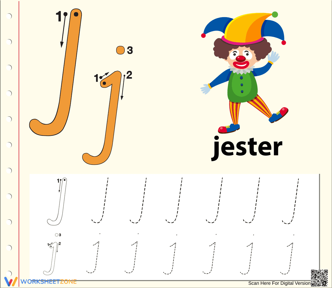 Letter J Tracing Worksheet | Printable Pre-K & K - Page 1